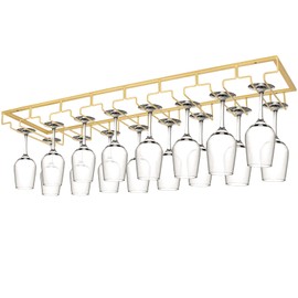 Xverycan Wine Glass Rack Under Cabinet, 8 Row Extreme Large Stemware Hanger, Metal Wine Goblet Holder, DIY Bar Glass Storage Rack for Bar Counter, Kitchen, Screws Included (Gold)
