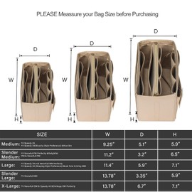 ZTUJO Purse Organizer Insert, Felt Bag Organizer with Metal Zipper, Handbag & Tote Shaper, For Speedy Neverfull Tote, 7 Sizes, Silky Beige, Small