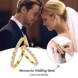 7 Stone Moissanite Anniversary Rings for Women, D Color VVS1 Clarity Lab Created Diamond Wedding Rings 18K Yellow Gold Plated S925 Sterling Silver Moissanite Stackable Rings for Women Jewelry Gifts