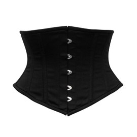 HI-DARK WEARS Heavy Duty Women's lace up steel boned underbust black cotton corset bodyshaper top tummy control plus size waist cincher (US, Alpha, Medium, Regular, Regular, Black)