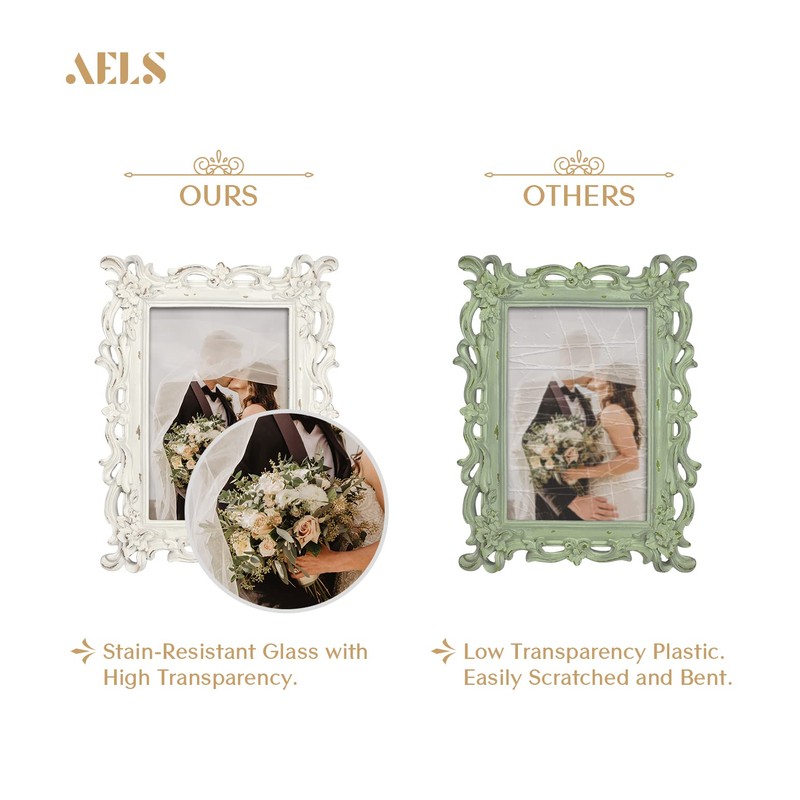 AELS Vintage Picture Frame, Elegant Antique Photo Frames with Glass
