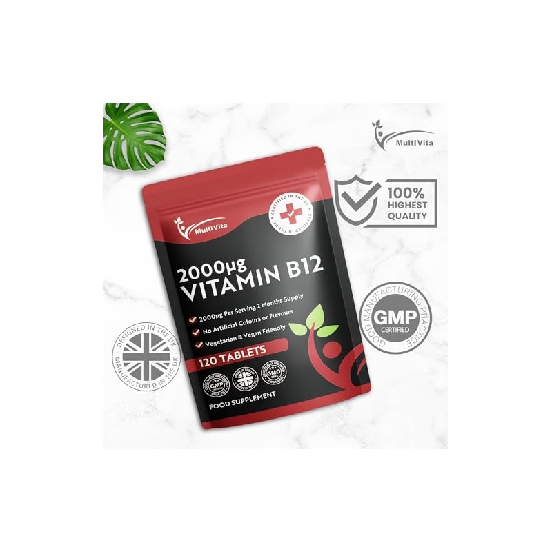 Vitamin B12 Tablets 2000mcg – High Strength Methylcobalamin Form –