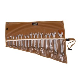 16 Pocket Wrench & Tool Roll Up Pouch Organizer Bag Handmade Waterproof PVC Laminated Ballistic Polyester Canvas for Craftsman Gear Drive Users Ready Portable Storage Round Easy Grip| Tan