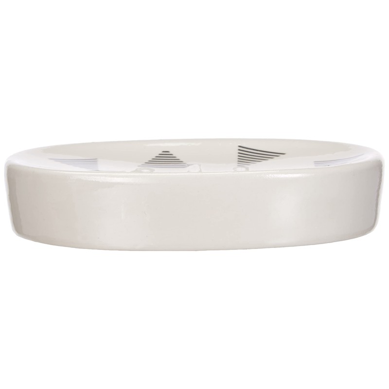 AWD Soap Dish, Ceramic with triangular pattern, White and Silver,