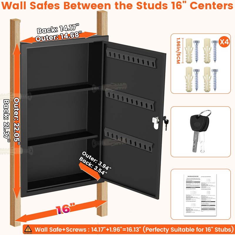 22.05" Tall Wall Safes Between the Studs with Removable Shelf,