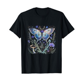 Cottagecore Luna Moth Witchy Blue Butterfly Mushroom Flower T-Shirt