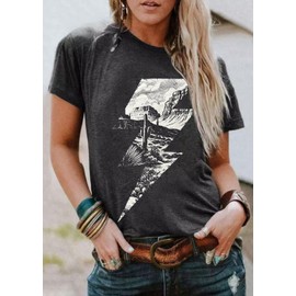 Western Cowgirl Shirt Women Trendy Vintage Rock and Roll T-Shirt Boho Desert Tee Tops (Gray.M)