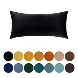 MIULEE Velvet Soft Decorative Square Throw Pillow Case Cushion Covers Pillowcases for Livingroom Sofa Bedroom with Invisible Zipper 40cm x 80cm 16x32 Inch 2 Pieces Black