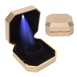 Exquisite Bracelet Gift Box with LED Light, Compact and Portable, Flocking Lining, for Wedding Proposal, Anniversaries, Engagements (Gold)