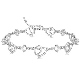 Cosie Lily Women's Bracelet 925 Sterling Silver Heart Bracelets Women Jewellery Gift for Her Valentine's Day Birthday, Sterling Silver, Cubic Zirconia