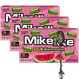 Mike and Ike Chewy Candy – 3 Pack of Movie Theater Boxes (4.25 OZ Each) + Candy Freezer Gem Spoon – Perfect for Movie Nights & Sharing (Sour Watermelon) - Gem Spoon