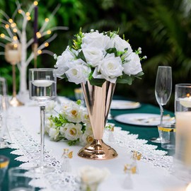 NUPTIO 2 Pcs Tabletop Metal Wedding Flower Trumpet Vase, Table Decorative Centerpiece, Artificial Flower Arrangements for Anniversary Ceremony Party Birthday Event Aisle Home Decoration (Gold)