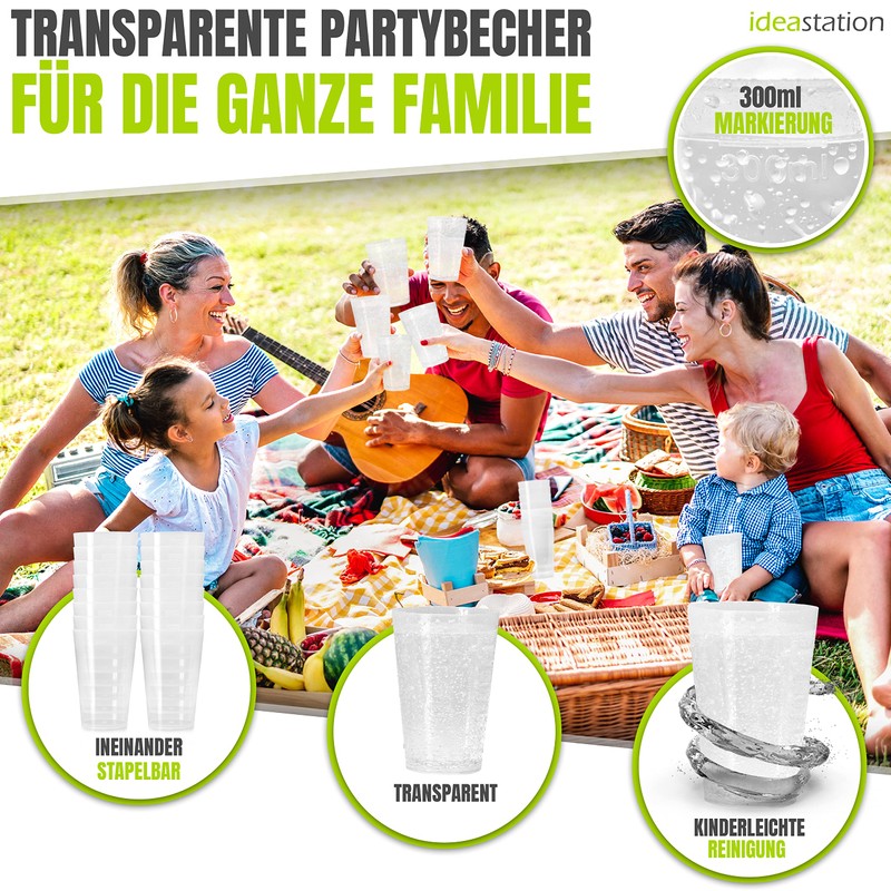 idea-station Plastic Cups 16 x 300 ml - Transparent -