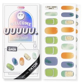 UUUUU. Semi Cured Gel Nail Strips - [by Y_Yjenny], UV Nail Stickers Compatible with All Nail Lamps, U-Curve for Perfect Fit, Includes 2 Prep Pads, Nail File, and Wood Stick