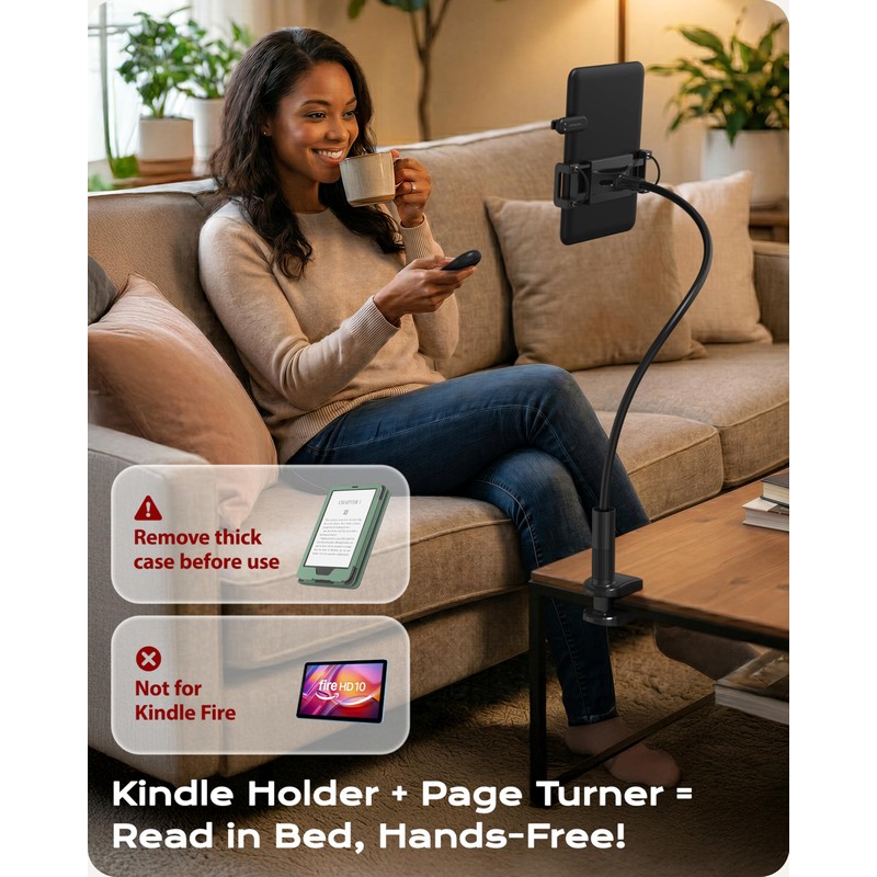 Stouchi Gooseneck Kindle Holder with Remote Page Turner for Bed