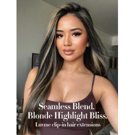 LUVME Balayage Clip in Hair Extensions, 135g 14 Inch Highlight Color Human Hair Extensions Thick Real Human Hair Clip on Double Weft Remy Hair