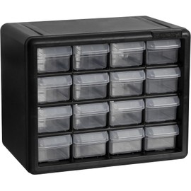 Akro-Mils 16-Drawer Plastic Drawer Storage Cabinet for Garage Organization, Beads, Makeup Organizer, Building Bricks Storage, Teacher Toolbox, 10-1/2-Inch W x 6-1/2-Inch D x 8-1/2-Inch H, 10116 Black