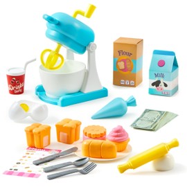 Whisk n' Bake Bakery Mixer Playset, 16 Pieces Toy Kitchen and Food Accessories with Play Money and Menu, Pretend and Play Toys for Girls Boys, Birthday Gift for Kids