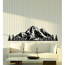 Vinyl Wall Decal Snowy Mountains Landscape Winter Nature Stickers Mural Large Decor (g2289) Black
