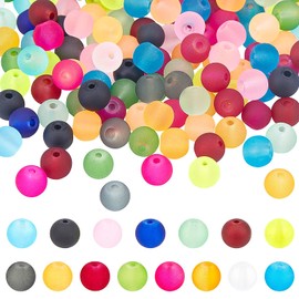 PH Pandahall 420pcs Frosted Glass Beads 15 Color 8mm Transparent Frosted Crystal Glass Beads Assortment Lot for Friendship Bracelet Mother's Day Jewelry Making Christmas Tree Ornament