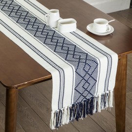 Home Beyond & HB design - Woven Table Runner with Tassels - Modern Farmhouse Style for Kitchen Dining Table Decor - 14 x 72-Inch, Navy
