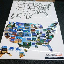 Wander Camp RV Travel Map With State Stickers   21 x 15 inches