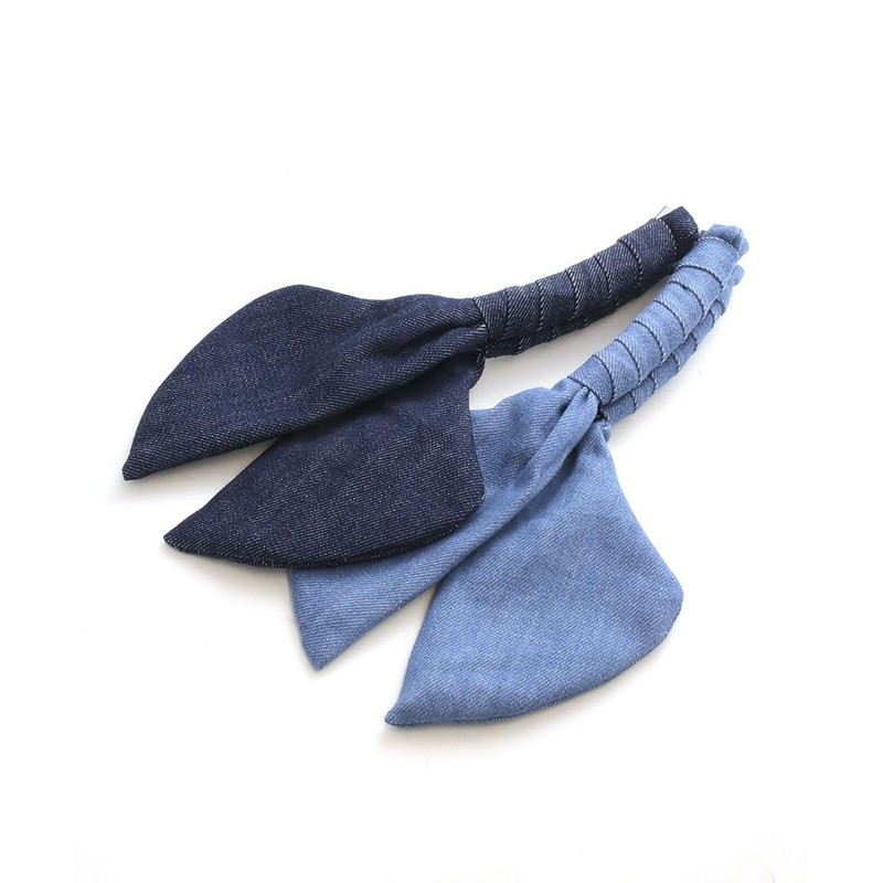 VINGTAINE H-675-BL Denim Cloth Ribbon Banana Clip Hair Accessories, Simple,