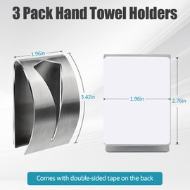 Happyiren 3 Pack Stainless Steel Kitchen Towel Hooks for Shower Wall Bathroom Self Adhesive Dish Towel Holder Hangers for Tea Cabinet Door Rag Grabber (Silver)