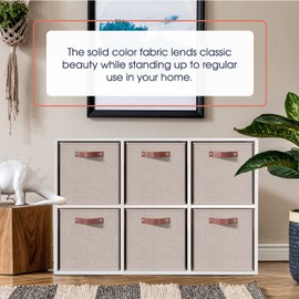 Ornavo Home 13 x 15 x 13 Kallax Storage Cube Bins, Foldable Collapsible Fabric Storage Bins Box Linen Shelf Basket Cube Organizer for Closet with Leather Handles, 6 Pack, Beige