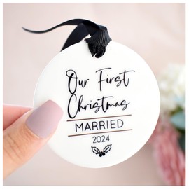 Our First Christmas Married 2024 Hanging Decoration. White Ceramic Ornament Newlywed Couple. Mr & Mr, Mrs & Mrs. Xmas Tree Keepsake Bauble