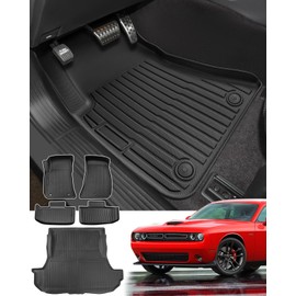Car Floor Mats for Dodge Challenger RWD 2011-2023 Cargo Liner, 1st & 2nd Row Full Set Car Liners,Anti-Slip for Challenger Accessories 2012 2013 2014 2015 2016 2017 2018 2019 2020 2021 2022 4PCS Black