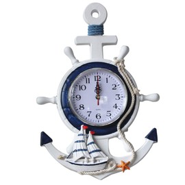 BESPORTBLE Anchor Clock Mediterranean Style Wall Clock Beach Sea Theme Nautical Ship Wheel Decor Wall Hanging Decoration