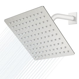 Midanya Rainfall Shower Head Square Stainless Steel Rain Showerhead High Pressure Waterfall Crackproof Coverage with Silicone Nozzle 1/16" Ultra Thin Design Swivel Connector,Brushed Nickel 8 Inch