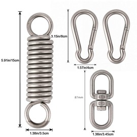 Hammock Chair Spring, Hammock Chair Hanging Kit, Hammock Hooks, Heavy Duty Stainless Steel with 2 Spring Snap Hook Carabiner(Max Load 400lb)