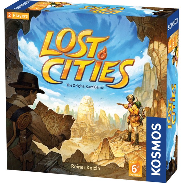 Lost Cities Card Game - with 6th Expedition | Two-Sided Board for Classic or New Edition | by Reiner Knizia | A Kosmos Game