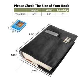 Book Covers for Paperbacks, Velvet Book Cover for Book Lovers, Book Covers for Hardcover with Pockets for Book Suppliers, Soft Cover Books, Book Protector for Bible Book Cover (Black, Large)
