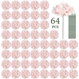 Auihiay 64 PCS Artificial Hydrangea Flowers, Silk Hydrangea Flowers Heads with Stems, Full Artificial Flowers for Wedding Centerpieces, Baby Shower, Home Garden Party Decor Fruit - Color: Pink