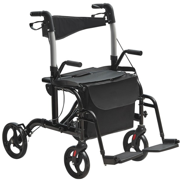 VEVOR Rollator Walker, 2-in-1 Rolling Walker Wheelchair Combo, 300LBS Capacity