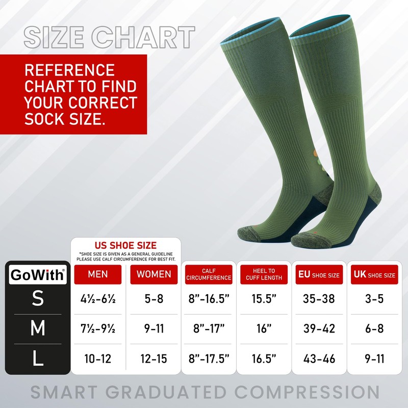 GoWith 1 Pair Unisex Graduated Compression Socks 20-30mmHg Cushioned Circulation