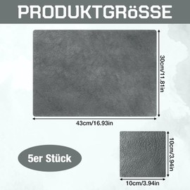 ZYNERY Set of 5 Rectangular Place Mats Washable and Square Coasters, Leather Place Mats Washable Double-Sided, Leather Look Place Mats Wipe Clean for Kitchen and Dining Room (Dark Grey)