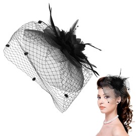 Sibba Fascinator Hat Flowers Pill Box Hat Tea Party Clip Headwear Cocktail Mesh Feathers Headband Hair Accessories for Party Church Wedding, 1 piece - black