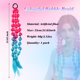 Avxzbef 1 Pack Colored Bubble Hair Extensions Lightweight Colored Ponytail Extension with Hair Tie Long Bubble Braids Hair Day Accessories for Women Girls Festival Rave