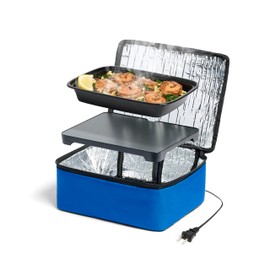 HOTLOGIC Mini Heated Lunch Box - Portable Electric Food Warmer for Men and Women - Great for Work, Office, and Construction - Cook, Reheat, and Eat on the Go - 120V - Blue