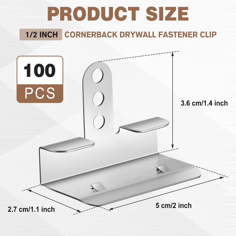 Shimeyao 100 Pack 1/2 Inch Cornerback Drywall Fastener Clip Drywall