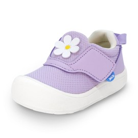 JAN & JUL Girls' Easy-On Toddler Shoes with Flexible Soles for Summer (Purple Daisy, Size 8 Toddler)