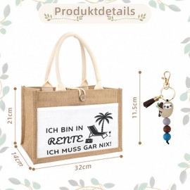 Zidoley Retirement Gift Woman, Jute Bag, Shopper Bag, Ladies, Sloth Key Ring, Retirement Gift, Women, Farewell Gift, Colleague, Farewell Gift, Ich Bin in Rente Ich Muss Gar Nix!, Unit size