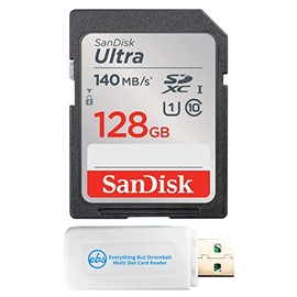 SanDisk Ultra SD 128GB Memory Card Works with Panasonic Mirrorless Camera Lumix DC-S5II and Lumix DC-S5IIX (SDSDUN4-128G-GN6IN) C10 Bundle with 1 Everything But Stromboli 3.0 Micro & SDXC Card Reader