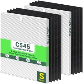 C545 Replacement Filter S Compatible with Winix C545 Air Purifier, Replaces Parts 1712-0096-00 and 2522-0058-00, 2 Pack H13 True HEPA Filter + 8 Activated Carbon Filters