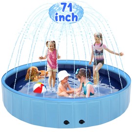 Eooqi 71" Large Dog Pool with Sprinkler, 2-in-1 Foldable Swimming Pool Non-Slip Hard Plastic Splash Sprinkler Kiddie Pool for Outdoor Backyard Kids Dogs Ducks and Pet Baths
