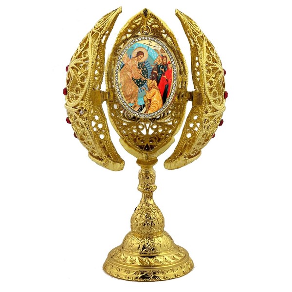 Resurrection of Christ Jesus Icon Egg Filigree Triptych Easter Gift